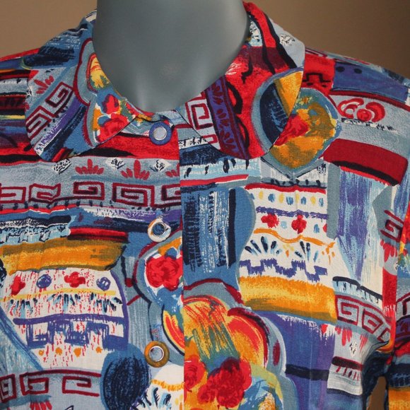 Vintage Multicoloured Womans Short Sleeved Blouse - Picture 3 of 10